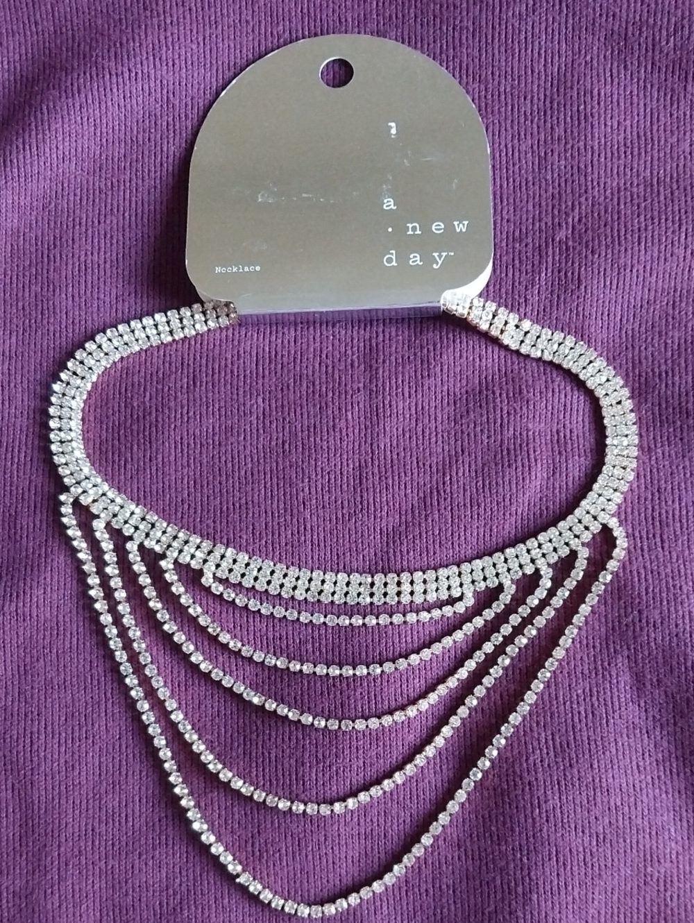 a new day, Gold Tone Draped Rhinestone Multi-Strand Necklace
